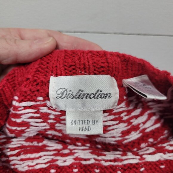 Vintage Distinction Knitted by Hand Red/White Fair Isle Sweater Women's sz L - Picture 5 of 8